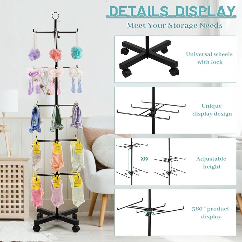 Flenpptly Retail Display Stand Rotating Display Rack 5 Tier Spinning Display Stand for Craft Shows, Jewelry, Keychain, Earring Adjustable Height Retail Display Racks (5-Tier Black) - Image 3